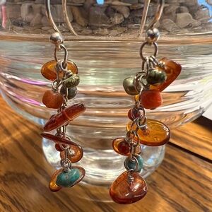 BARSE earrings of sterling silver, stones of amber, turquoise, and coral.
